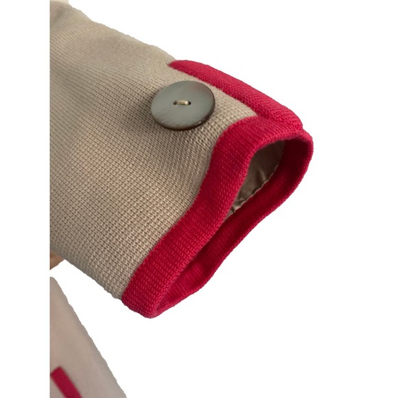 Vintage Kramer's Carmel By The Sea Long Coat Cream Knit Pink Red Trim Pockets - Picture 5 of 9